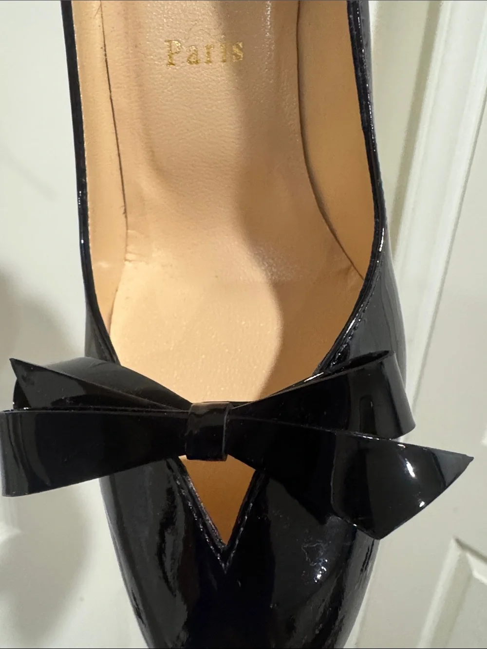 Christian Louboutin/Black Patent 4” Heels with Bow On Toe/US Size 6.5/NWOT! - Picture 9 of 16